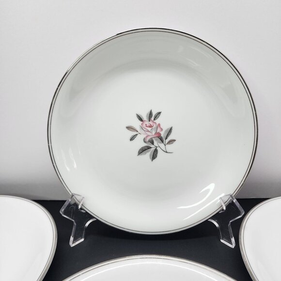 Noritake 5790 Rosales Set of 6 Salad Plates 8 3/4" Pink Rose Silver Trim Japan - Picture 3 of 9